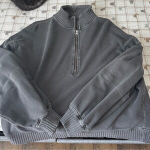 Aerie Gray Half-Zip Sweater